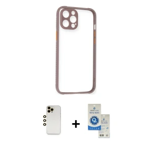 ieg™ iPhone 12 Pro Max Kılıf Nova Asil Özel Seri - Şeffaf Royal Nano Ekran Koruyucu + Shine Kamera Lens - GD