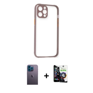 ieg™ iPhone 12 Pro Max Kılıf Nova Asil Özel Seri - Şeffaf Temperli Cam Ekran Koruyucu + Neon Fosforlu Kamera Lens - MI