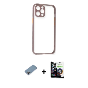 ieg™ iPhone 12 Pro Max Kılıf Nova Asil Özel Seri - Şeffaf Temperli Cam Ekran Koruyucu + Shine Kamera Lens Koruma Cam - GI