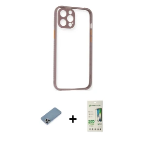 ieg™ iPhone 12 Pro Max Kılıf Nova Asil Özel Seri - Siyah 20D Premium Cam Ekran Koruyucu + Shine Kamera Lens Koruma Cam - GI