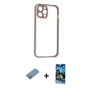 ieg™ iPhone 12 Pro Max Kılıf Nova Asil Özel Seri - Siyah 34D Izgaralı Cam + Shine Kamera Lens Koruma Cam - GI