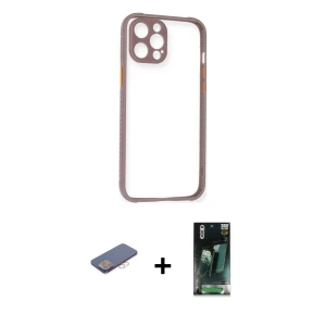 ieg™ iPhone 12 Pro Max Kılıf Nova Asil Özel Seri - Siyah 360 Mat Full Body Arka Koruyucu + Renkli Kamera Lens Koruma Cam - PE