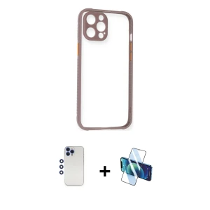 ieg™ iPhone 12 Pro Max Kılıf Nova Asil Özel Seri - Siyah 3D Antistatik Cam Ekran Koruyucu + Shine Kamera Lens - LT