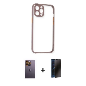 ieg™ iPhone 12 Pro Max Kılıf Nova Asil Özel Seri - Siyah 3D Antistatik Hayalet Cam Ekran Koruyucu + Neon Fosforlu Kamera Lens - SI