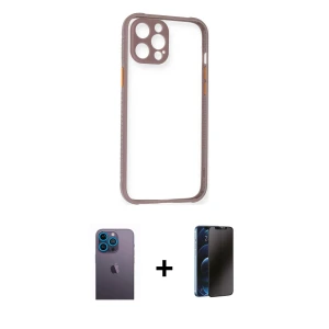 ieg™ iPhone 12 Pro Max Kılıf Nova Asil Özel Seri - Siyah 3D Antistatik Hayalet Cam Ekran Koruyucu + Neon Fosforlu Kamera Lens - MI