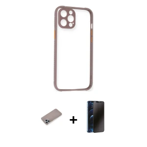 ieg™ iPhone 12 Pro Max Kılıf Nova Asil Özel Seri - Siyah 3D Antistatik Hayalet Cam Ekran Koruyucu + Shine Kamera Lens Koruma Cam - SABE