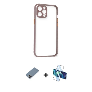 ieg™ iPhone 12 Pro Max Kılıf Nova Asil Özel Seri - Siyah 3D Antistatik Seramik Nano Ekran Koruyucu + Metal Kamera Lens Koruma Cam - SH