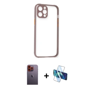 ieg™ iPhone 12 Pro Max Kılıf Nova Asil Özel Seri - Siyah 3D Antistatik Seramik Nano Ekran Koruyucu + Neon Fosforlu Kamera Lens - TU