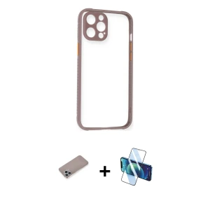 ieg™ iPhone 12 Pro Max Kılıf Nova Asil Özel Seri - Siyah 3D Antistatik Seramik Nano Ekran Koruyucu + Shine Kamera Lens Koruma Cam - SABE