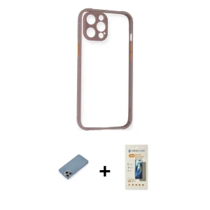 ieg™ iPhone 12 Pro Max Kılıf Nova Asil Özel Seri - Siyah 6D Mat Seramik Hayalet Nano Ekran Koruyucu + Shine Kamera Lens Koruma Cam - GI