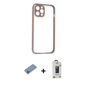ieg™ iPhone 12 Pro Max Kılıf Nova Asil Özel Seri - Siyah Bilvis Hayalet Cam Ekran Koruyucu + Shine Kamera Lens Koruma Cam - PE