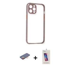 ieg™ iPhone 12 Pro Max Kılıf Nova Asil Özel Seri - Siyah Joko 5D Cam + Renkli Kamera Lens Koruma Cam - TU