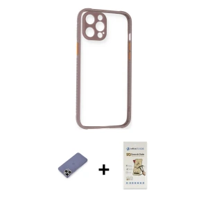 ieg™ iPhone 12 Pro Max Kılıf Nova Asil Özel Seri - Siyah Mat Seramik Nano Ekran Koruyucu + Metal Kamera Lens Koruma Cam - GD