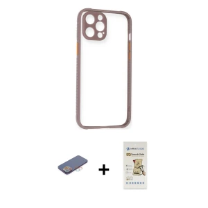 ieg™ iPhone 12 Pro Max Kılıf Nova Asil Özel Seri - Siyah Mat Seramik Nano Ekran Koruyucu + Renkli Kamera Lens Koruma Cam - PE