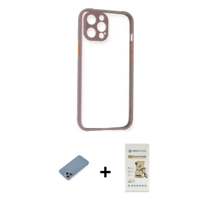 ieg™ iPhone 12 Pro Max Kılıf Nova Asil Özel Seri - Siyah Mat Seramik Nano Ekran Koruyucu + Shine Kamera Lens Koruma Cam - GI