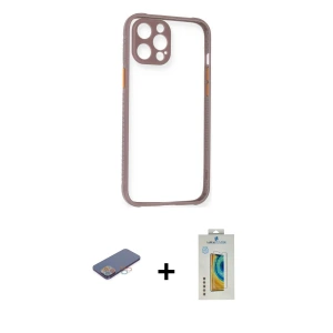 ieg™ iPhone 12 Pro Max Kılıf Nova Asil Özel Seri - Siyah Polymer Nano Ekran Koruyucu + Renkli Kamera Lens Koruma Cam - PE