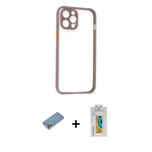 ieg™ iPhone 12 Pro Max Kılıf Nova Asil Özel Seri - Siyah Polymer Nano Ekran Koruyucu + Shine Kamera Lens Koruma Cam - GS