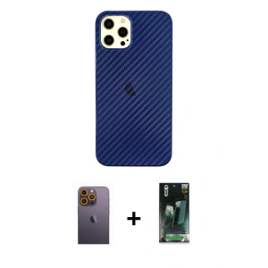 ieg™ iPhone 12 Pro Max Kılıf Nova Çizgi - Şeffaf 360 Full Body Arka Koruyucu + Neon Fosforlu Kamera Lens - SI