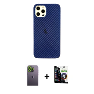 ieg™ iPhone 12 Pro Max Kılıf Nova Çizgi - Şeffaf Temperli Cam Ekran Koruyucu + Neon Fosforlu Kamera Lens - YL