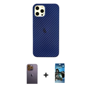 ieg™ iPhone 12 Pro Max Kılıf Nova Çizgi - Siyah 34D Izgaralı Cam + Neon Fosforlu Kamera Lens - SI