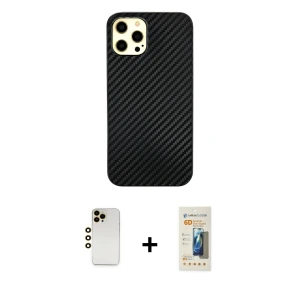 ieg™ iPhone 12 Pro Max Kılıf Nova Çizgi - Siyah 6D Mat Seramik Hayalet Nano Ekran Koruyucu + Shine Kamera Lens - GD