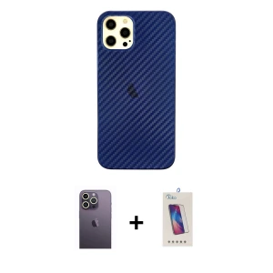 ieg™ iPhone 12 Pro Max Kılıf Nova Çizgi - Siyah Joko 5D Cam + Neon Fosforlu Kamera Lens - BZ