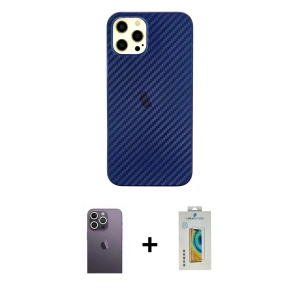 ieg™ iPhone 12 Pro Max Kılıf Nova Çizgi - Siyah Polymer Nano Ekran Koruyucu + Neon Fosforlu Kamera Lens - BZ