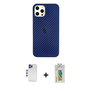 ieg™ iPhone 12 Pro Max Kılıf Nova Çizgi - Siyah Polymer Nano Ekran Koruyucu + Shine Kamera Lens - LT