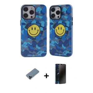 ieg™ iPhone 12 Pro Max Kılıf Nova Doku Koleksiyonu - Siyah 3D Antistatik Hayalet Cam Ekran Koruyucu + Shine Kamera Lens Koruma Cam - SH