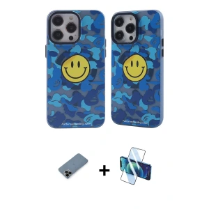 ieg™ iPhone 12 Pro Max Kılıf Nova Doku Koleksiyonu - Siyah 3D Antistatik Seramik Nano Ekran Koruyucu + Shine Kamera Lens Koruma Cam - SH