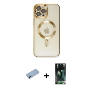 ieg™ iPhone 12 Pro Max Kılıf Nova Işık Özel Seri - Şeffaf 360 Full Body Arka Koruyucu + Shine Kamera Lens Koruma Cam - MI