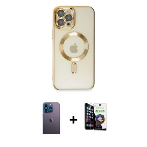 ieg™ iPhone 12 Pro Max Kılıf Nova Işık Özel Seri - Şeffaf Temperli Cam Ekran Koruyucu + Neon Fosforlu Kamera Lens - MI