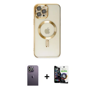 ieg™ iPhone 12 Pro Max Kılıf Nova Işık Özel Seri - Şeffaf Temperli Cam Ekran Koruyucu + Neon Fosforlu Kamera Lens - BZ