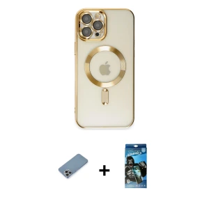 ieg™ iPhone 12 Pro Max Kılıf Nova Işık Özel Seri - Siyah 34D Izgaralı Cam + Shine Kamera Lens Koruma Cam - GI