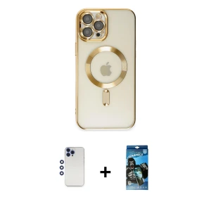 ieg™ iPhone 12 Pro Max Kılıf Nova Işık Özel Seri - Siyah 34D Izgaralı Cam + Shine Kamera Lens - LT