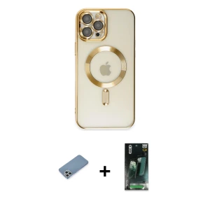ieg™ iPhone 12 Pro Max Kılıf Nova Işık Özel Seri - Siyah 360 Mat Full Body Arka Koruyucu + Shine Kamera Lens Koruma Cam - GS