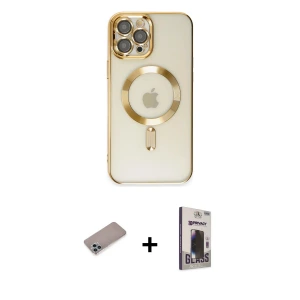 ieg™ iPhone 12 Pro Max Kılıf Nova Işık Özel Seri - Siyah Bilvis Hayalet Cam Ekran Koruyucu + Shine Kamera Lens Koruma Cam - SABE