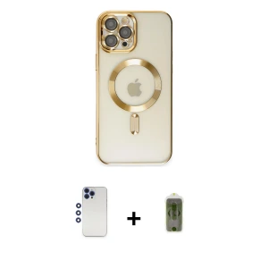 ieg™ iPhone 12 Pro Max Kılıf Nova Işık Özel Seri - Siyah Joko Magic 5D Hayalet Cam + Shine Kamera Lens - LT