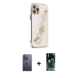 ieg™ iPhone 12 Pro Max Kılıf Nova Işık Prime - Şeffaf 360 Full Body Arka Koruyucu + Neon Fosforlu Kamera Lens - BZ
