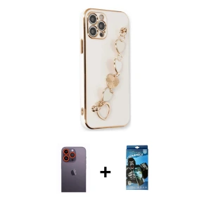 ieg™ iPhone 12 Pro Max Kılıf Nova Işık Prime - Siyah 34D Izgaralı Cam + Neon Fosforlu Kamera Lens - TU