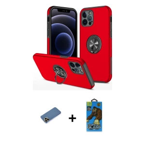 ieg™ iPhone 12 Pro Max Kılıf Odak Form Prime - Siyah 18D Cam Ekran Koruyucu + Shine Kamera Lens Koruma Cam - GD
