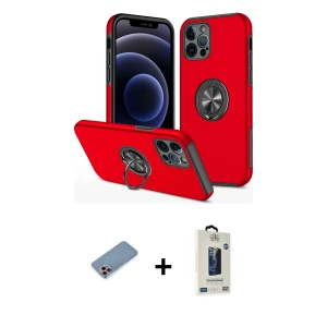 ieg™ iPhone 12 Pro Max Kılıf Odak Form Prime - Siyah Bilvis Hayalet Cam Ekran Koruyucu + Shine Kamera Lens Koruma Cam - PE