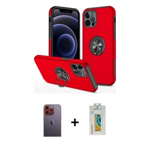 ieg™ iPhone 12 Pro Max Kılıf Odak Form Prime - Siyah Polymer Nano Ekran Koruyucu + Neon Fosforlu Kamera Lens - TU