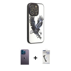ieg™ iPhone 12 Pro Max Kılıf Odak Klasik Serisi - Şeffaf Uv Polymer Nano Ekran Koruyucu + Neon Fosforlu Kamera Lens - MI