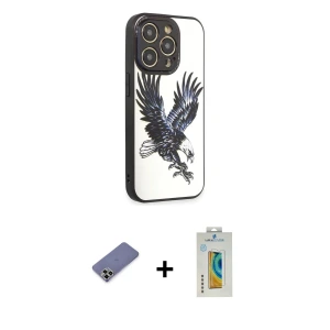 ieg™ iPhone 12 Pro Max Kılıf Odak Klasik Serisi - Siyah Polymer Nano Ekran Koruyucu + Metal Kamera Lens Koruma Cam - GD