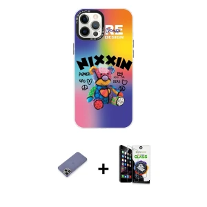 ieg™ iPhone 12 Pro Max Kılıf Siluet Çizgi Koleksiyonu - Şeffaf Temperli Cam Ekran Koruyucu + Metal Kamera Lens Koruma Cam - GD