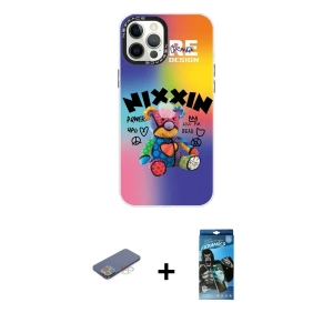 ieg™ iPhone 12 Pro Max Kılıf Siluet Çizgi Koleksiyonu - Siyah 34D Izgaralı Cam + Renkli Kamera Lens Koruma Cam - MI
