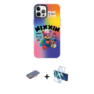 ieg™ iPhone 12 Pro Max Kılıf Siluet Çizgi Koleksiyonu - Siyah 3D Antistatik Seramik Nano Ekran Koruyucu + Renkli Kamera Lens Koruma Cam - TU