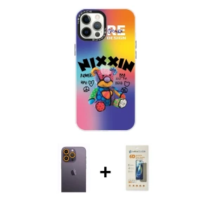 ieg™ iPhone 12 Pro Max Kılıf Siluet Çizgi Koleksiyonu - Siyah 6D Mat Seramik Hayalet Nano Ekran Koruyucu + Neon Fosforlu Kamera Lens - SI