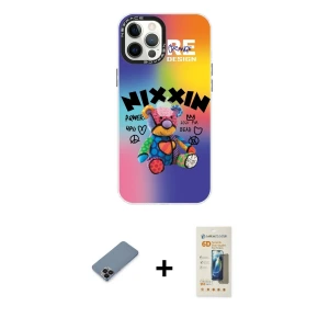 ieg™ iPhone 12 Pro Max Kılıf Siluet Çizgi Koleksiyonu - Siyah 6D Mat Seramik Hayalet Nano Ekran Koruyucu + Metal Kamera Lens Koruma Cam - SH